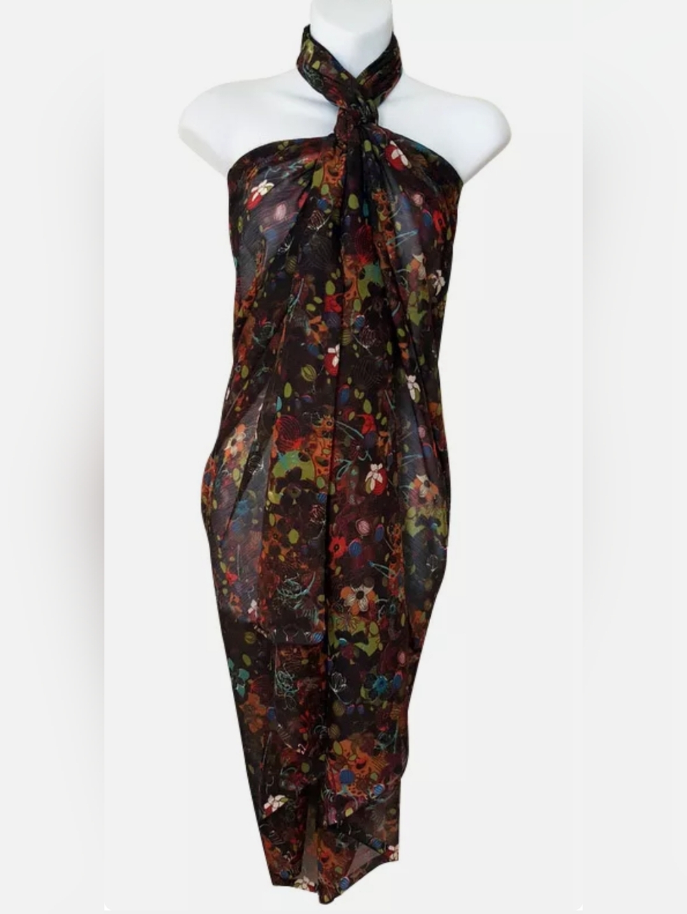 Sheer Floral Black Multi Beach Sarong Wrap